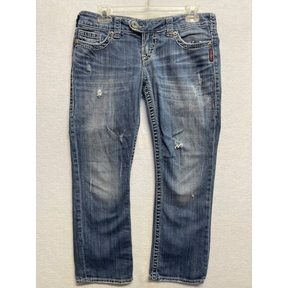 Silver Pants - Silver Jeans Tuesday Capris Women's Size 28 Blue Denim Capri Jeans Thick Stitch